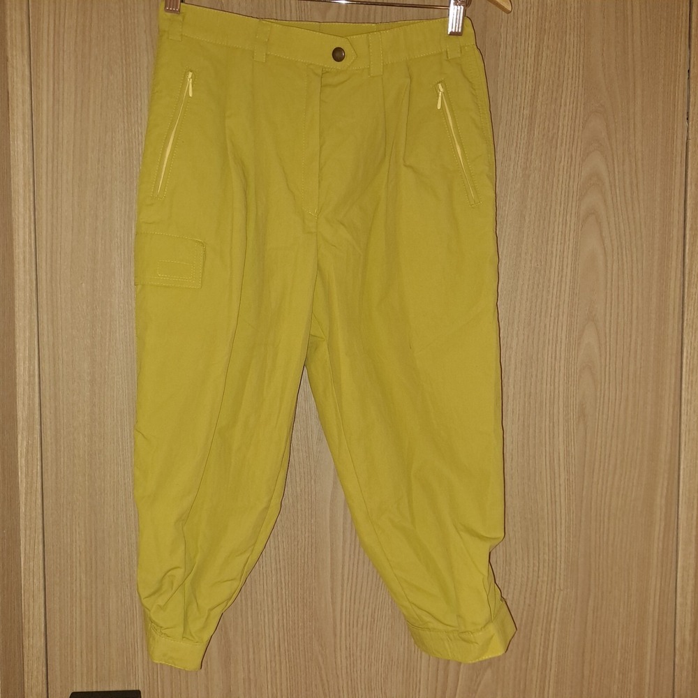 Vintage Cargo Capri Pants lime Tan Zip Pockets Relaxed Fit Women's‎ Size M - Picture 5 of 13